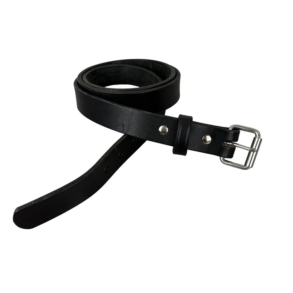 Hanks Belts Mens Size 50 Black Leather The Deputy Heavy Roller Buckle Silver 1